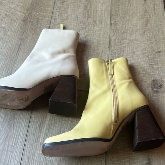 New Free People Twice As Nice Ankle Boots Vintage Retro Yellow & White US 8 - Picture 3 of 11